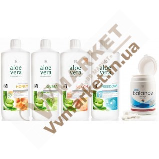 Набор Aloe Verа гель питьевой Алоэ Вера (Алоє Вера) с добавкой Мед, Персик, Крапива, Фридом 4х1л и Пробаланс с доставкой вся Украина